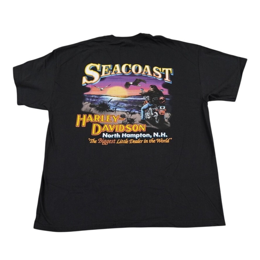 VTG Harley Davidson Shirt Mens XL Black Eagle Seacoast North Hampton NH Graphic